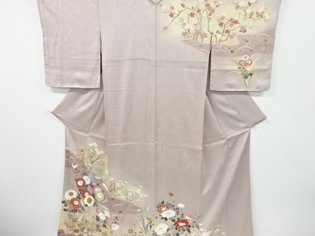 JAPANESE KIMONO / VINTAGE UNUSED HOMONGI / YUZEN / PEONY & AUTUMN FLOWERS
